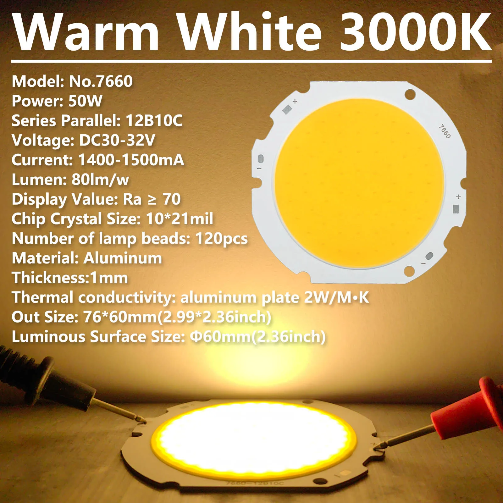 7660 LED COB Chip 50W DC30-32V 1500mA Ra70 Zintegrowane koraliki LED dużej mocy DIY Akcesoria oświetleniowe do reflektora FloodLight