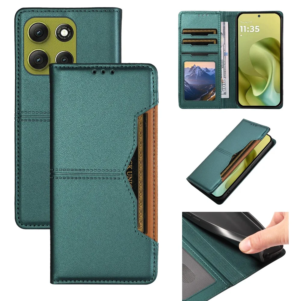 G86 G56 G06 G15 Power 5G Flip Case Leder-Brieftaschenhülle für Motorola Moto G75 G55 G35 G05 G24 G04 G04S G66Y G66J 5G Handyhülle