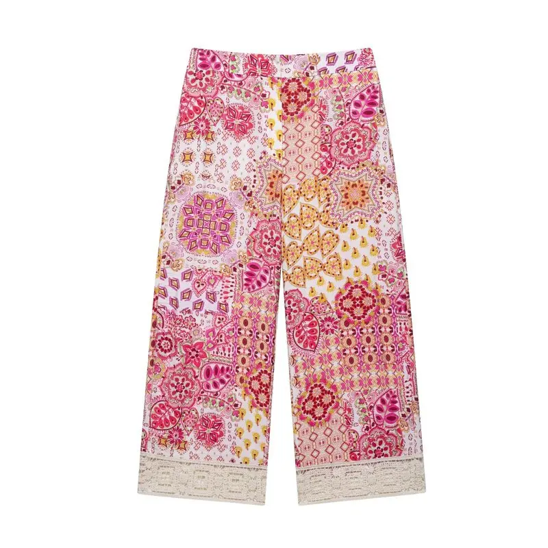 

Spring Summer 2025 Women's Faion Set Printed Lace Cuff irt High Waist Pants Outfit High Quali Ladies' Clothing