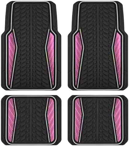 

Pink Aluminum-Molded Car Floor Mats – Universal All-Weather Rubber Mats with Iridescent Trim