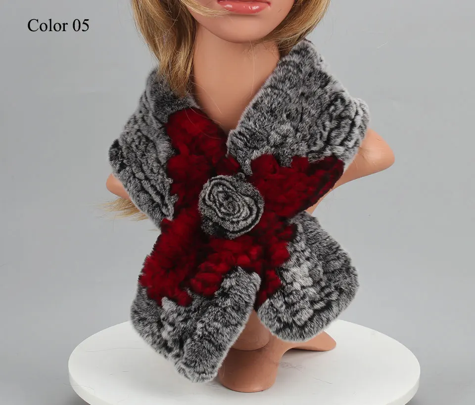 Frauen Stricken Echt Rex Kaninchen Pelz Schal Dame Fashion Floral Rex Kaninchen Pelz Schalldämpfer Heißer Winter Warme Natürliche Pelz Schals neue Stil – Detail 15