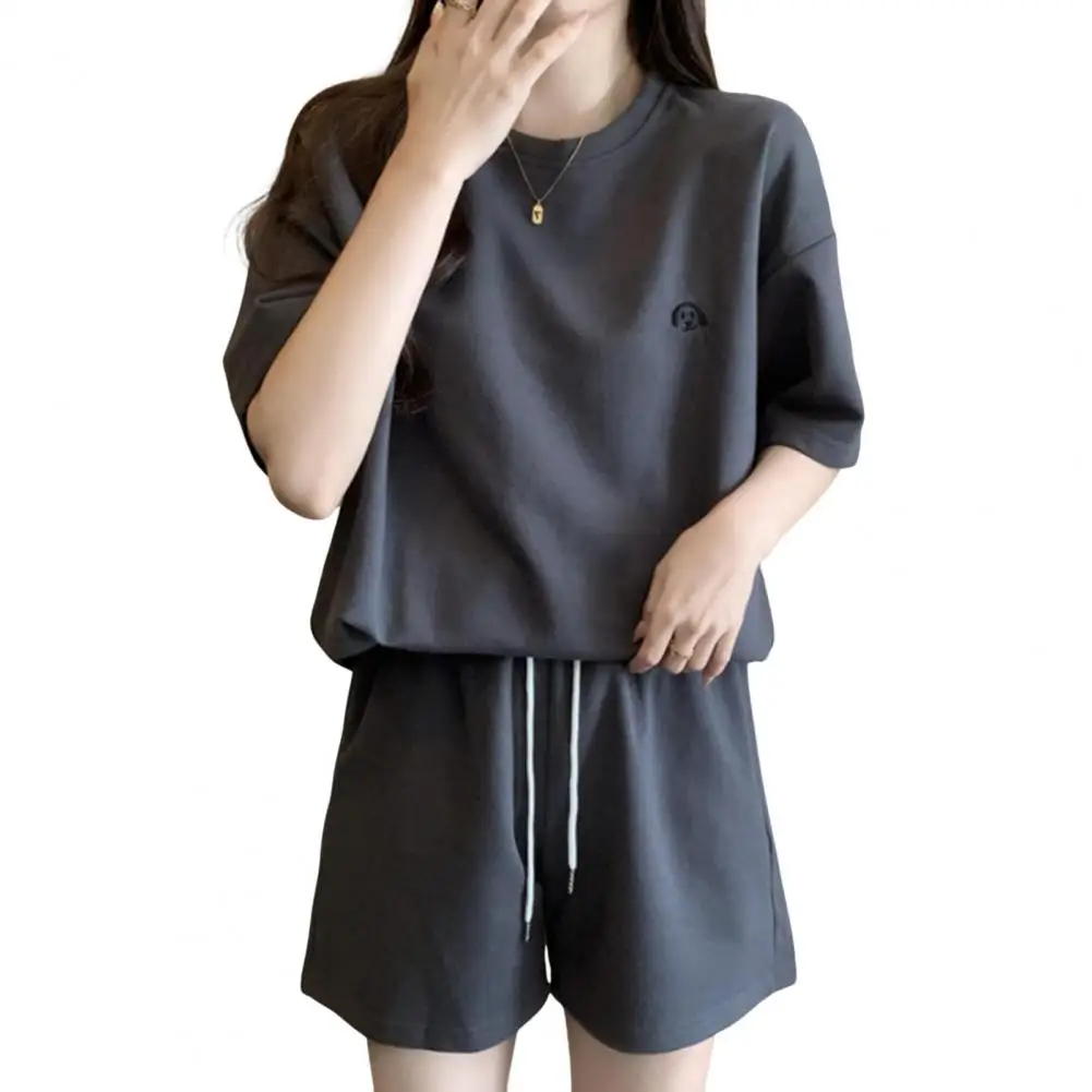 

Women Top Shorts Set Summer Women Tracksuit Set O Neck Short Sleeve T-shirt with Drawstring Elastic Waist Shorts Pure for Lady