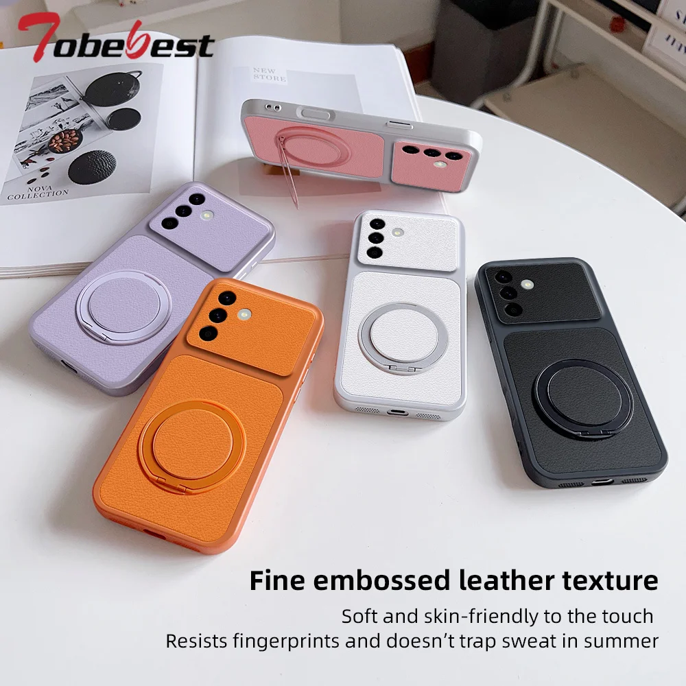 360° Degree Rotate Magnetic Bracket Case For Samsung Galaxy A17 A27 A37 A57 A07 A16 A26 A36 A56 A06 4G 5G PU Lambskin Cover