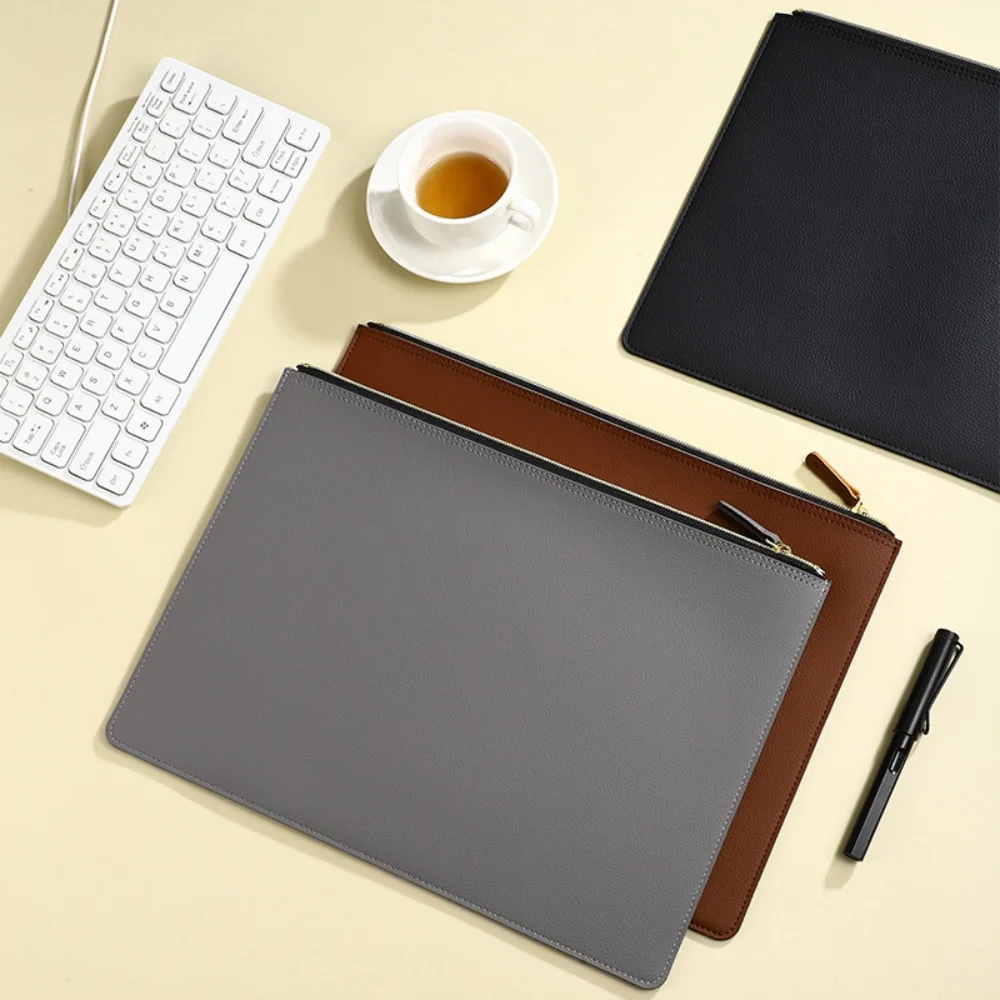 A4 File Folder Professional Zipper Bag Pu Leather Briefcase Waterproof Portable Tote Bag For Travel Office Business Meeting