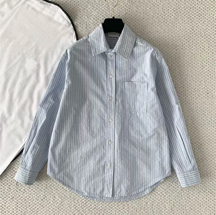 Customization European women's clothing for summer 2026, new styles  Long sleeves Collar with turned-up edges Striped shirt