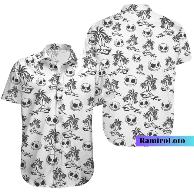 Jack Skellington Hawaiian Shirts Men's Women Summer Short Sleeve Button Up Shirts Casual Beach Shirts Disney Hawaiian Shirt Tops