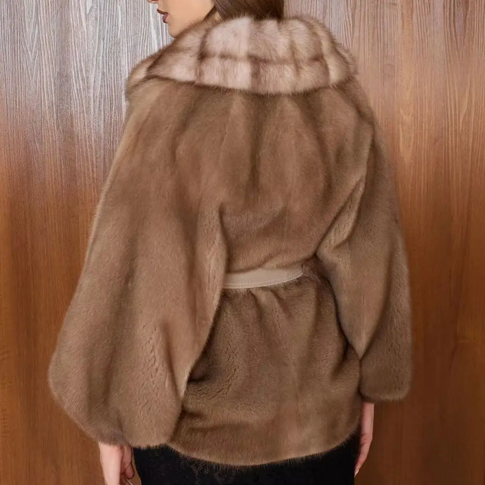 Women's Faux Fur Belted Cape Coat 6