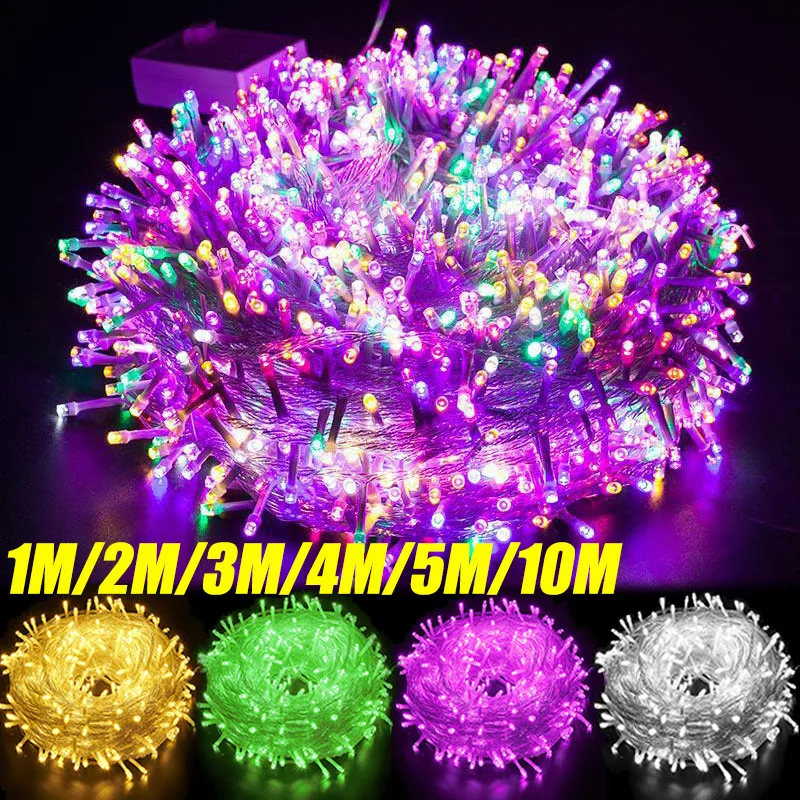 

1/10M LED Lighting Strings Copper Silver Wire Waterproof Lamp Christmas Tree Garland Fairy String Light Wedding Party Decoration