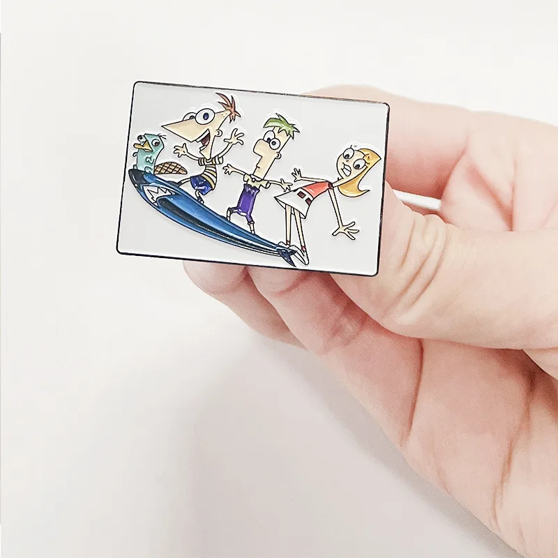 Disney Animation Phineas and Ferb Metal Brooch Cartoon Badge Fashion Jewellery Clothes Hat Backpack Children Accessory Gifts
