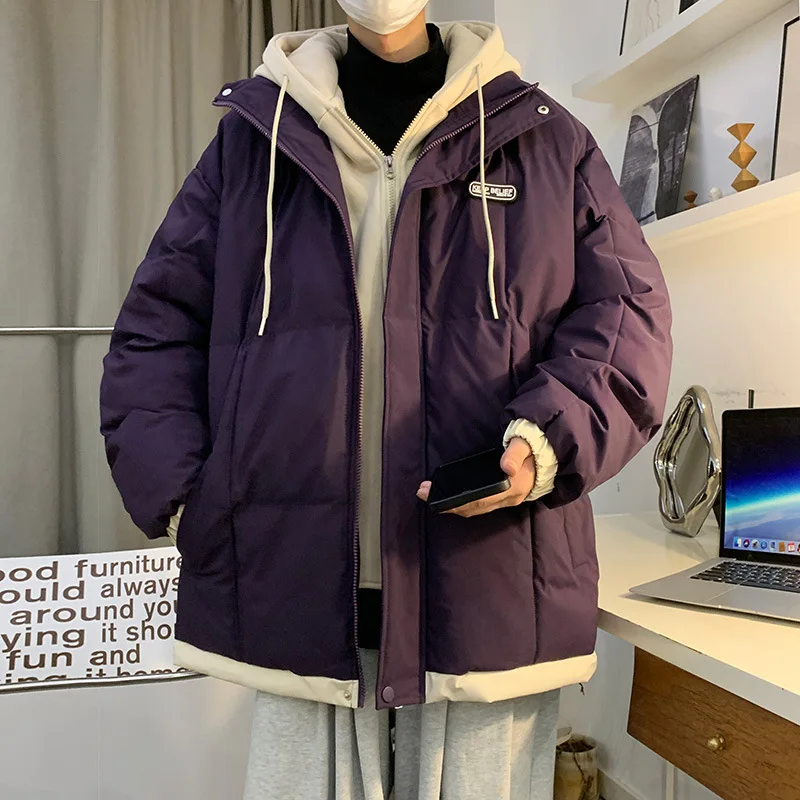 Winter 2023 Dikker Twee Nep Stukken Katoenen Kleding Mannen Jas Comfortabele Capuchon Losse Dons Katoen Houden Warme Koreaanse Versie Jas