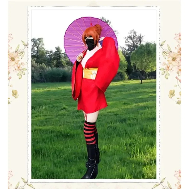 

Role-playing Suit For Tokyo Anime Gintama Kagura Cosplay Costume Women Silver Soul Kagura Red Dress Japan Traditional Kimono