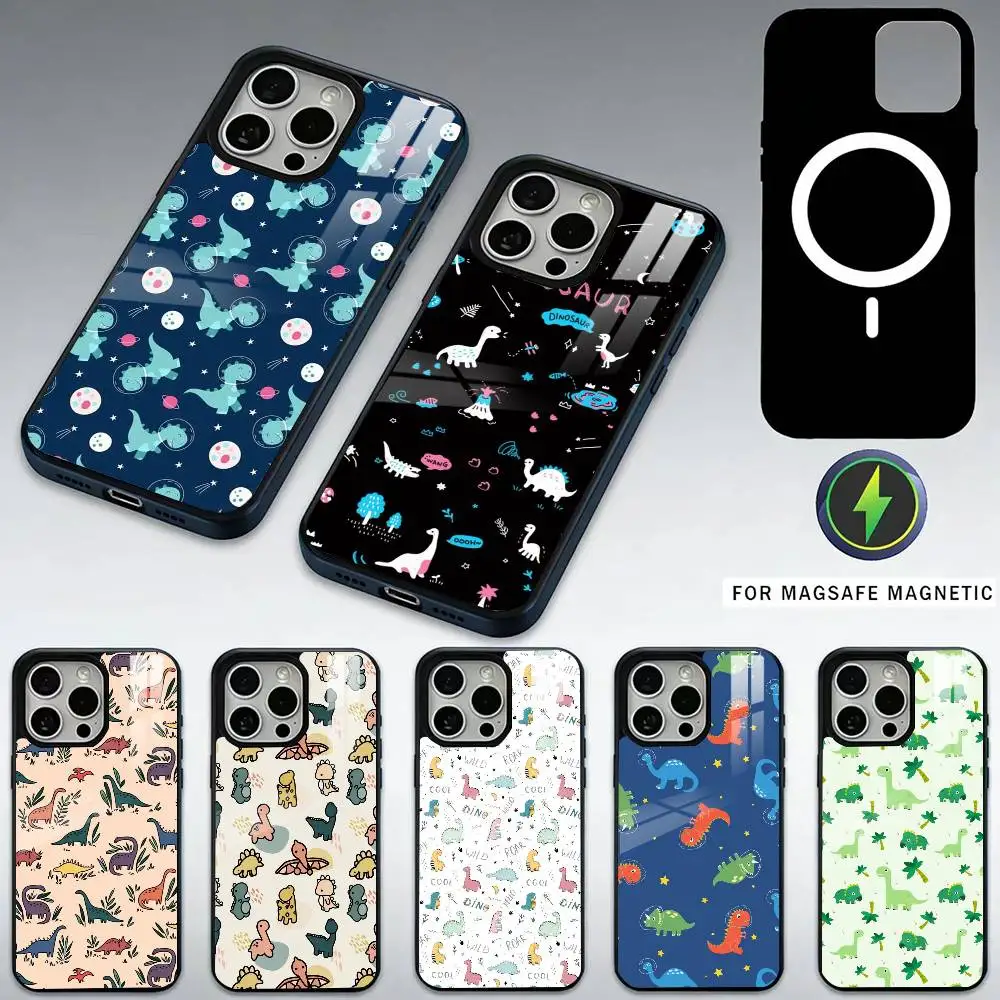 

Fun Dinosaur Pattern Phone Case For iPhone17,16,15,14,13,12,11 Plus,Pro Max Magnetic For Magsafe Wireless Charging