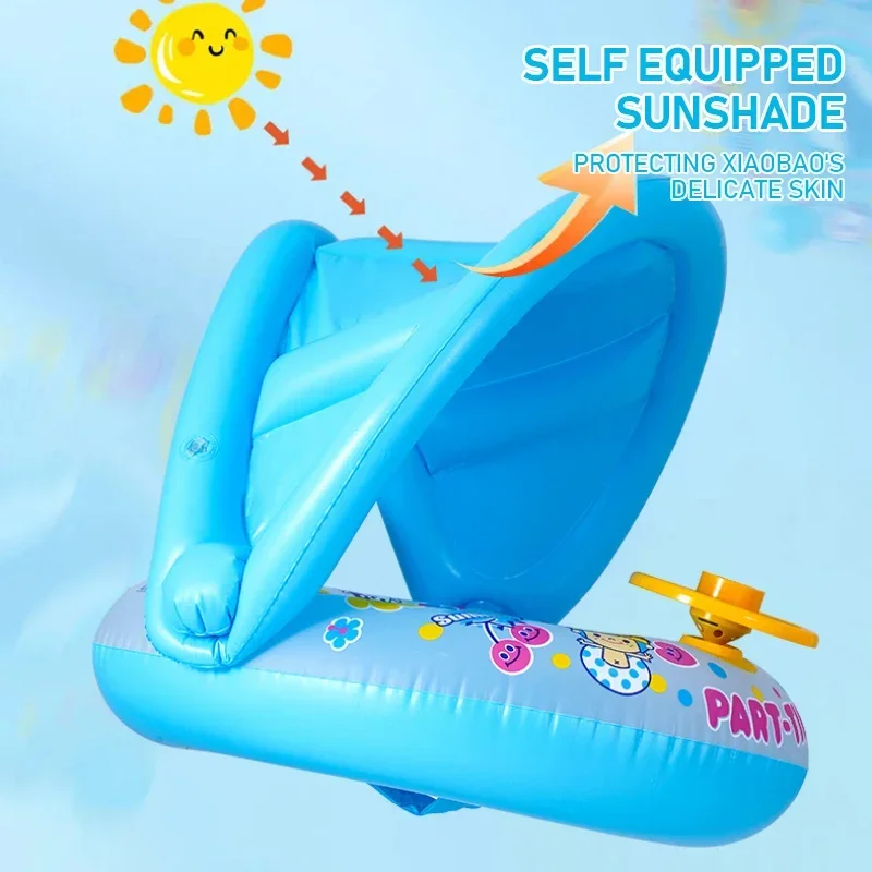 Wasser Schwimmender Schwimmring mit Lenkrad Sommer Outdoor Sonnenschirm Aufblasbares Spielzeug Sitz Pool Strand Wasserspielzeug für Kinder