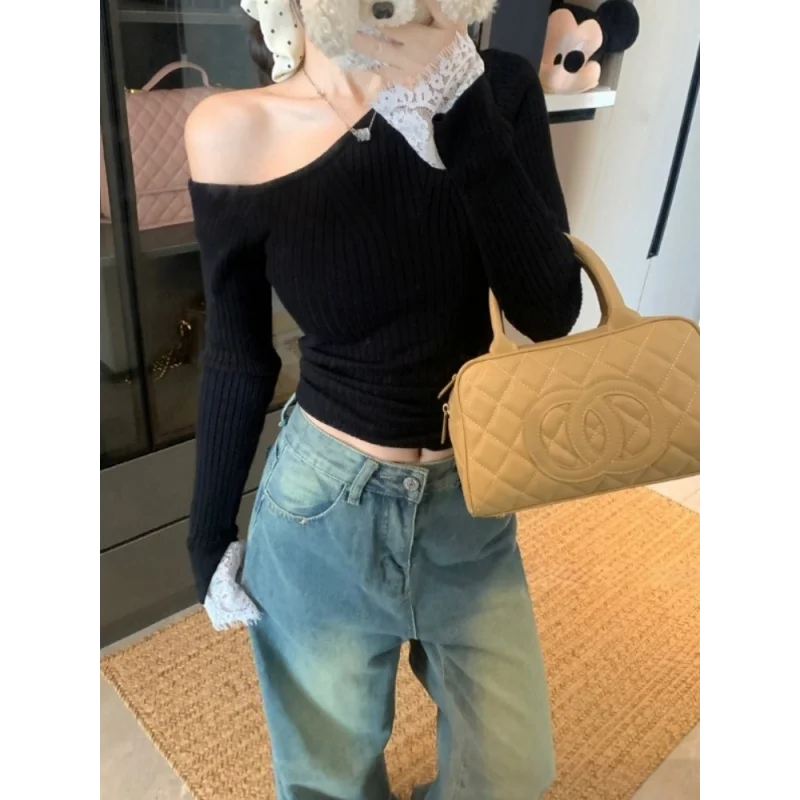 Odzież damska Jesień Zima Trend Prostota Dzianina Asymetryczny Kołnierz Damskie Jednolite Kolory Prążkowane Wąskie Swetry Wyszczuplające