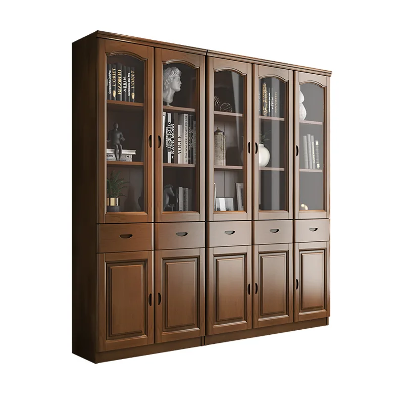 

Oak Bookcase with Glass Door Three Doors, Simple, Bookshelf Storage Student Bookcase