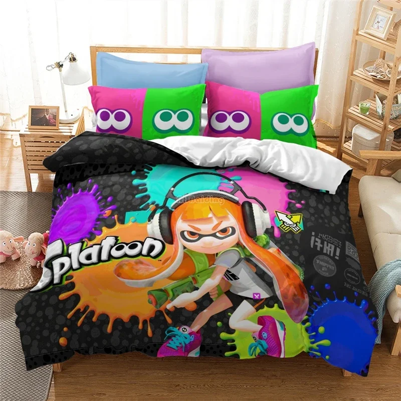 Popular Splatoon 2 3d Bedding Set Queen King Single Double Duvet Cover Set Pillowcase Children Cartoon Quilt/Blanket Cover Sets