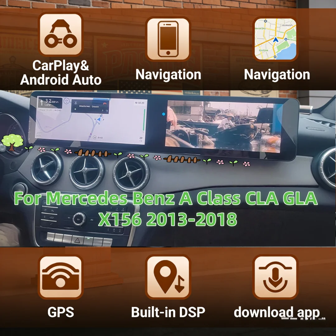 Dual Screen For Mercedes Benz A Class CLA GLA X156 2013-2018 Upgrade Car Radio Multimedia Player Carplay Navigation HeadUnit GPS