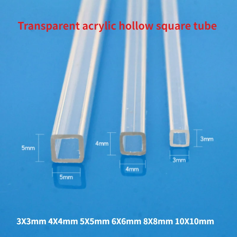 3X3 4X4 5X5 6X6 8X8 10X10 Side Width Acrylic Square Pipe Hollow Duct Transparent Plexiglass Tube PMMA Quartet Cantal Length200mm