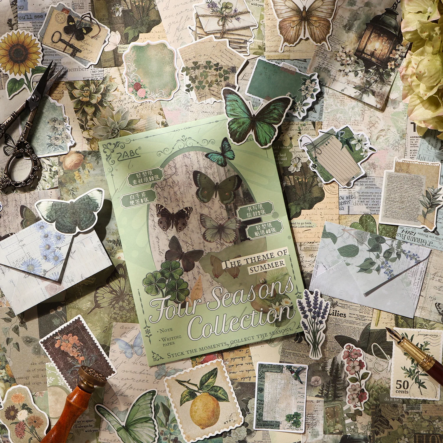 100Pcs Mixed Vintage Sticker & Background Paper Set Antique Pattern Decoration Sheets For Planner, Gift Card Embellishment