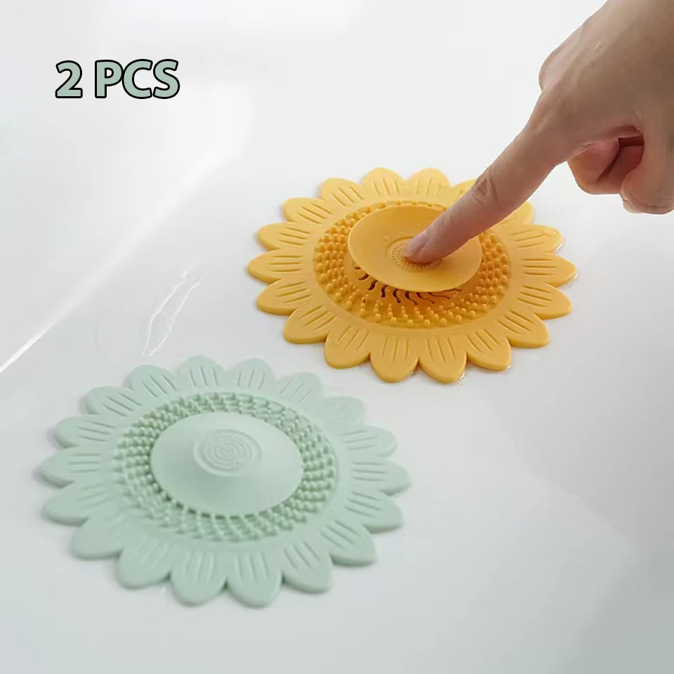 

2PCS Household Sink Hair Filter Press-type Silicone Sunflower-Shape Floor Drain Mat Washbasin Sink Strainer Available In 4 Color