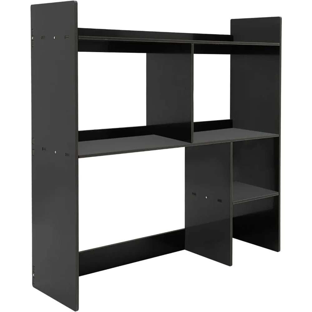 Desktop Shelf Desk Hutch Dorm with 5 Shelves for Computer Desk Multipurpose Desktop Organizer Bookshelf Display (Black)