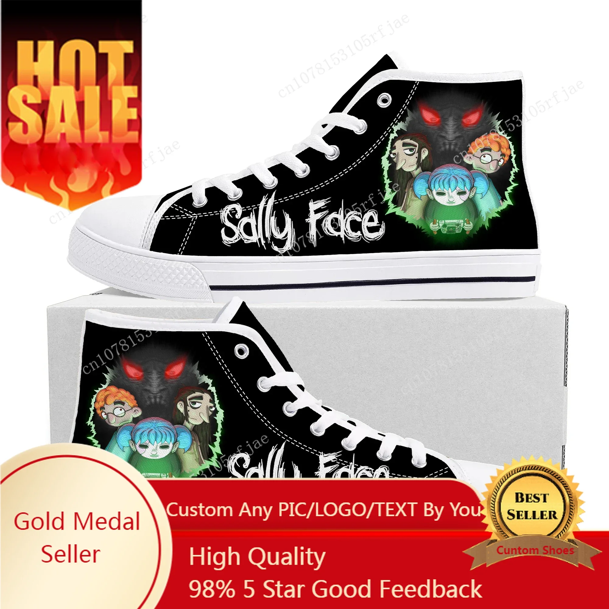 

Sally Face High Top Sneakers Hot Cartoon Game Mens Womens Teenager High Quality Fashion Canvas Shoes Casual Tailor Made Sneaker