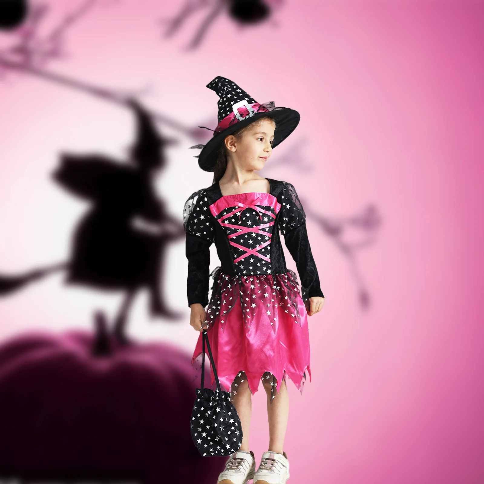 

Halloween Party Costume Girl Witch Dress Set Stars Elements Funny Stage Performance Costume Vampire Party Disguise Pageant Dress