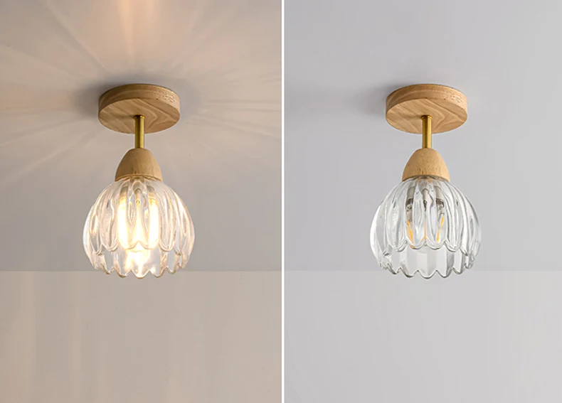 Clear Glass Ceiling Light Wood E27 Bulb