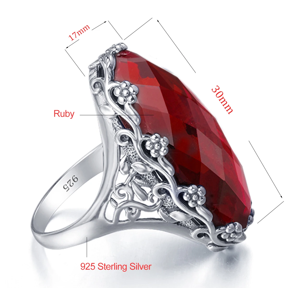 Szjinao ضخمة 14*27 مللي متر حجر كبير روبي خواتم خمر الصلبة فضة 925 كبير مصمم مجوهرات للنساء هدية حفلة 2025 #5