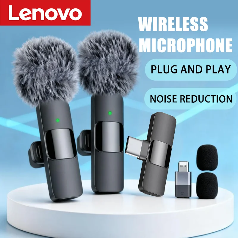 Lenovo – Mini Microphone Lavalier Portable sans fil, pour diffusion en direct, enregistrement Audio et vidéo, iPhone et Android