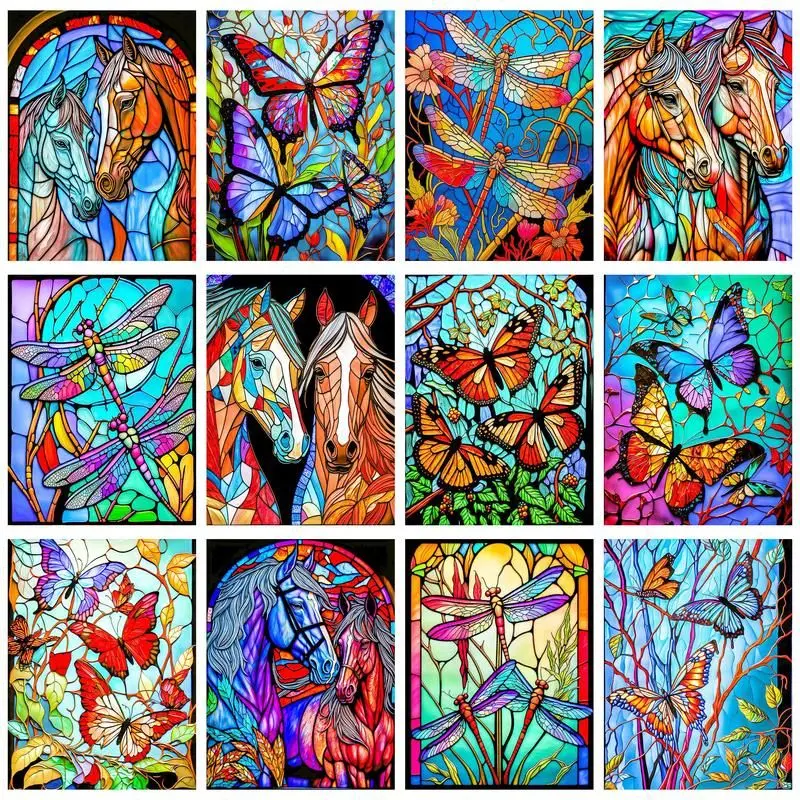 

CHENISTORY 5D Diamond Embroidery Butterfly, dragonfly, horse, animal Rhinestone Picture Diamond Painting Cross Stitch Hobby DIY