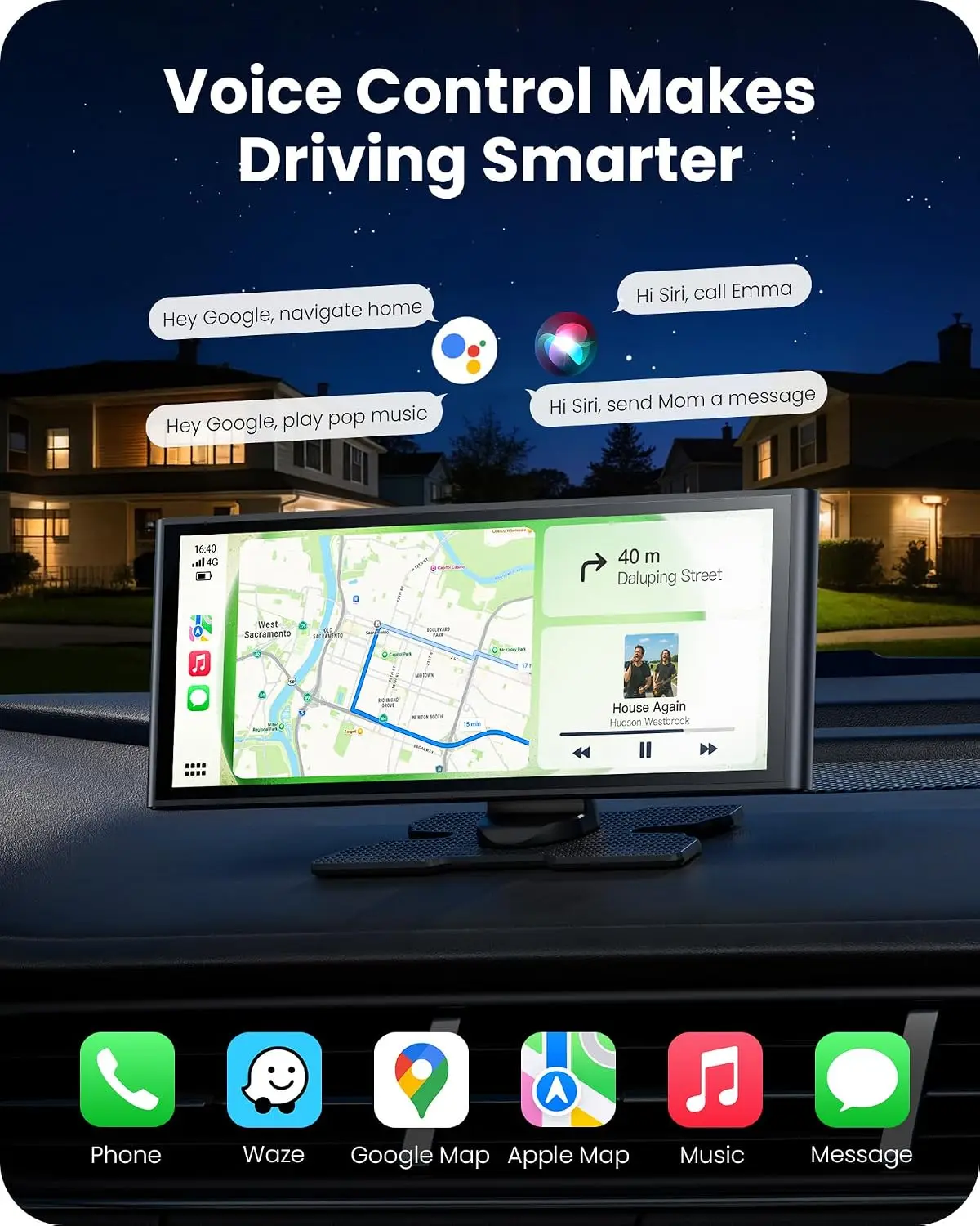 9.26" Wireless CarPlay Screen with Backup Camera, Portable Car Tablet for Apple CarPlay & Android Auto, GPS Navigation, Bluetooth 5.2, Plug & Play view 3