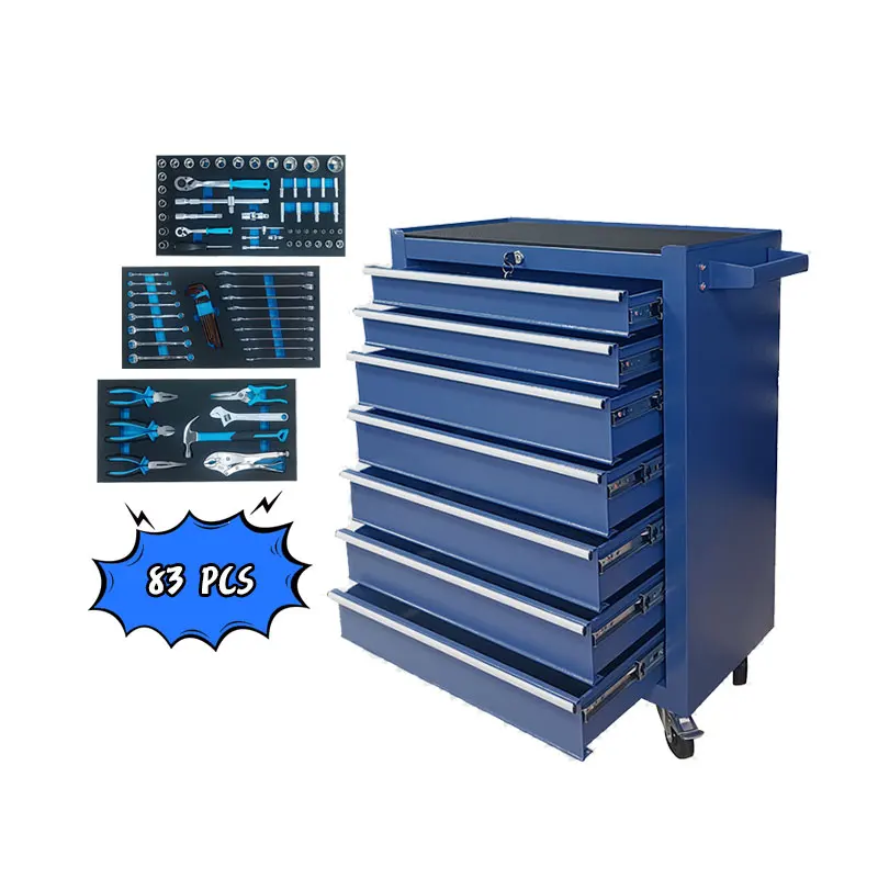 Simple Appearance 7 Drawers Tool Trolley With 83pcs Tools In EVA Foam Tray