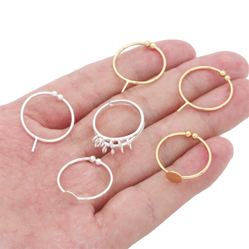 1/2pcs Gold/Silver Plated Copper Adjustable Blank Ring Base for Cabochons Settings Handmade DIY Beaded Rings Jewelry Making