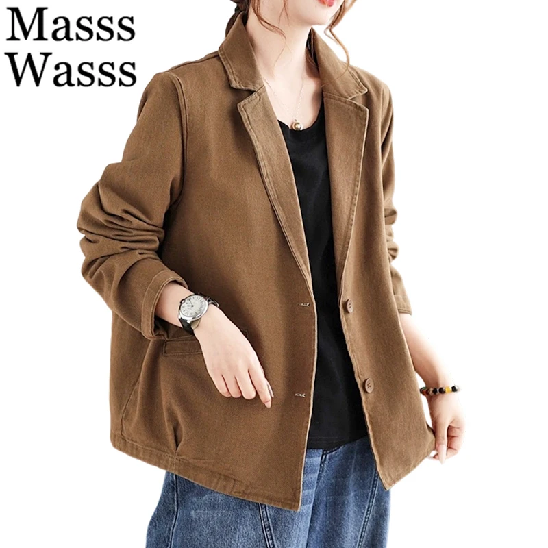 

Masss Wasss Summer Womens Fashion Linen Blazer Jackets Loose Casual Coats Ladies Korean Design Classic Vintage Solid Outerwear