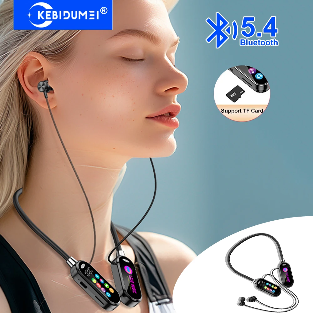 Bluetooth 5.4 Earphones HD Color Screen Neckband Headphones TWS Wireless Headsets HiFi Stereo Noise Reduction Earbuds for Xiaomi