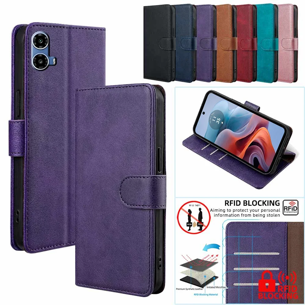Moto G34 Protect Cover Leather Flip Wallet Case For Motorola G84 G34 G24 G14 G04 G54 5G Eur Edition Phone Bag With RFID Blocking