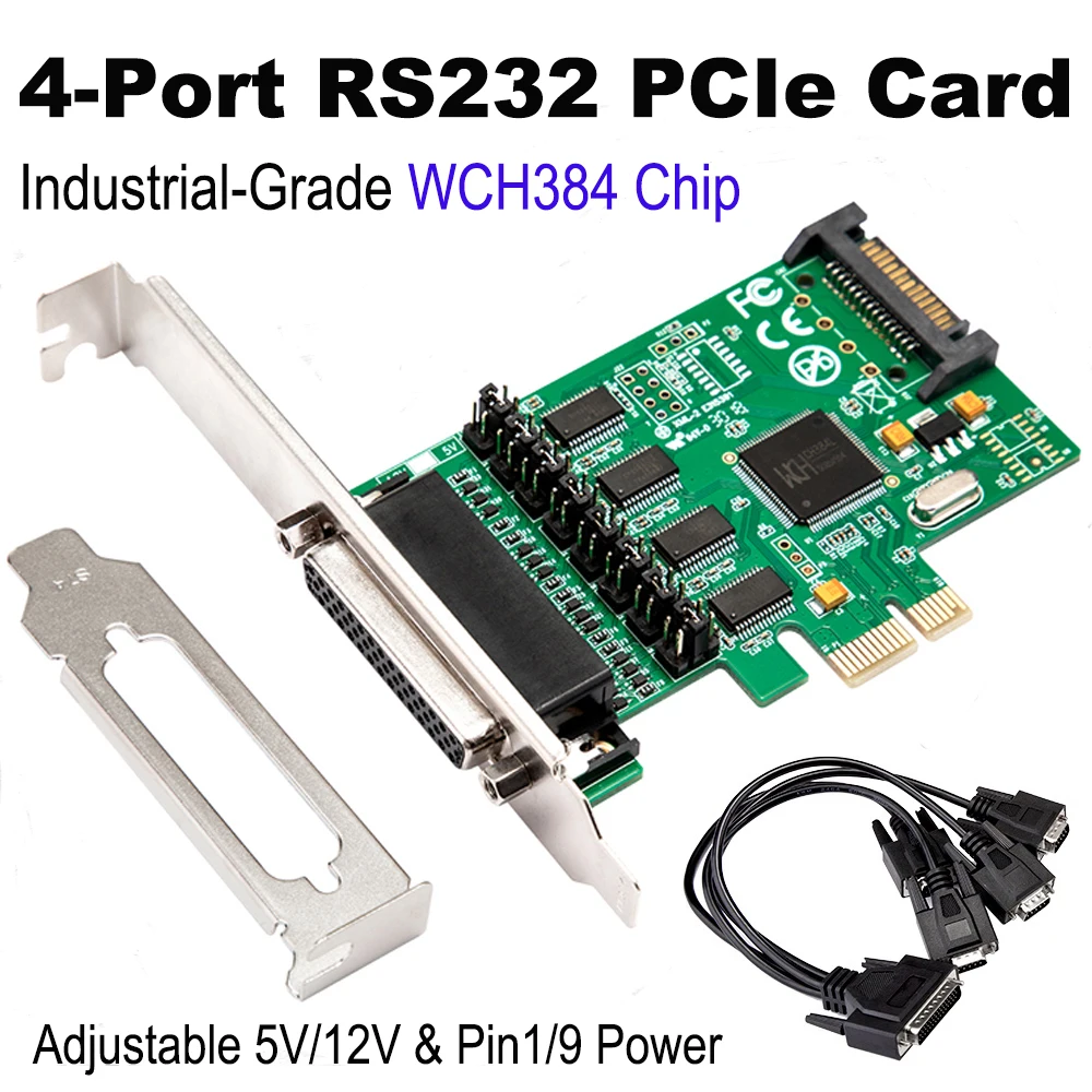 PCIe To 4 Port RS232 Serial Card With WCH384 Chipset PCIe X1 to DB9 Com Multi-Port Serial Expansion Board For Industrial PC