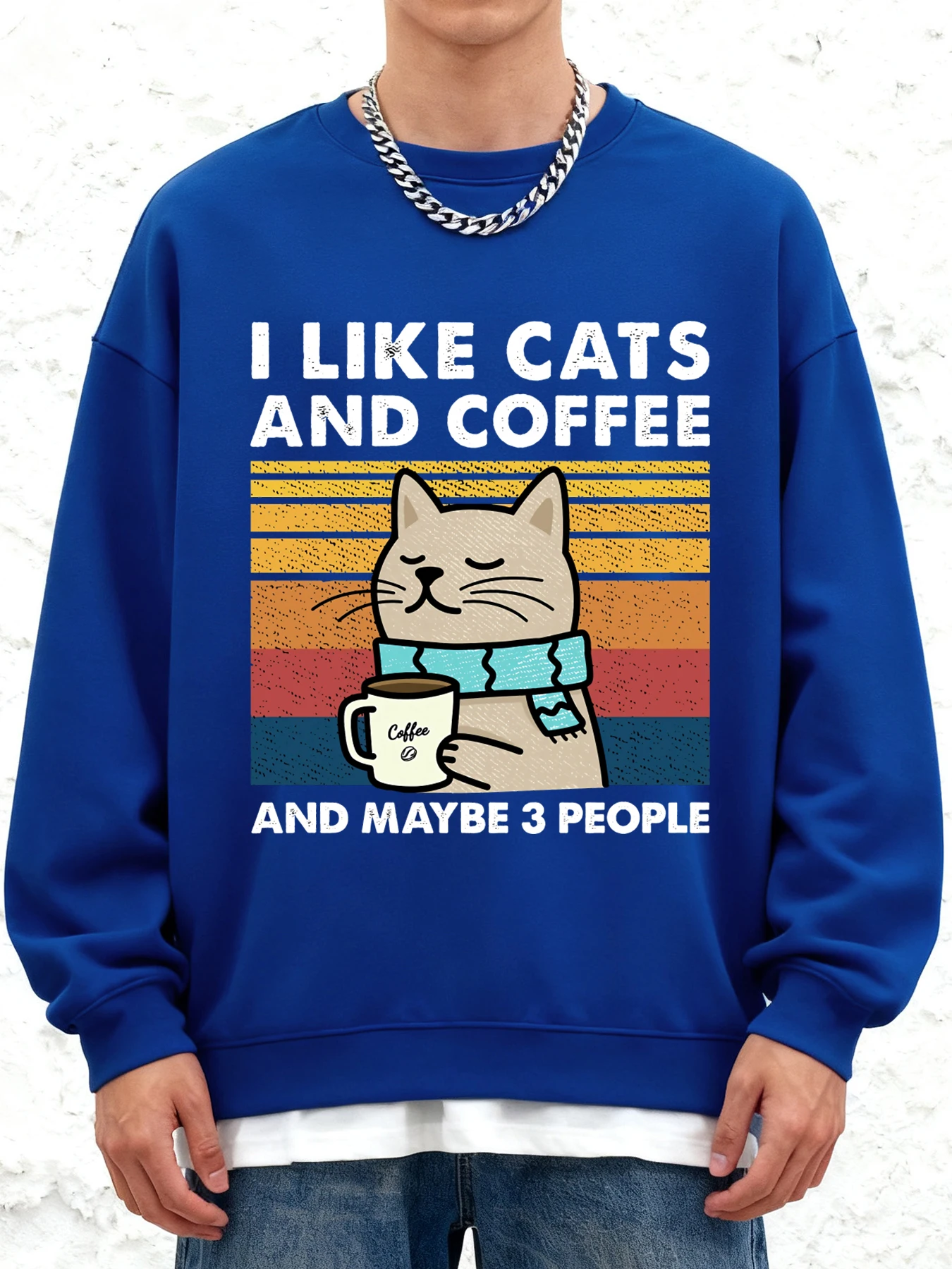 

Толстовка «I Like Cats Coffee And Maybe 3 человека», мужская одежда с круглым вырезом, повседневная свободная уличная одежда, осенний пуловер с заниженными плечами