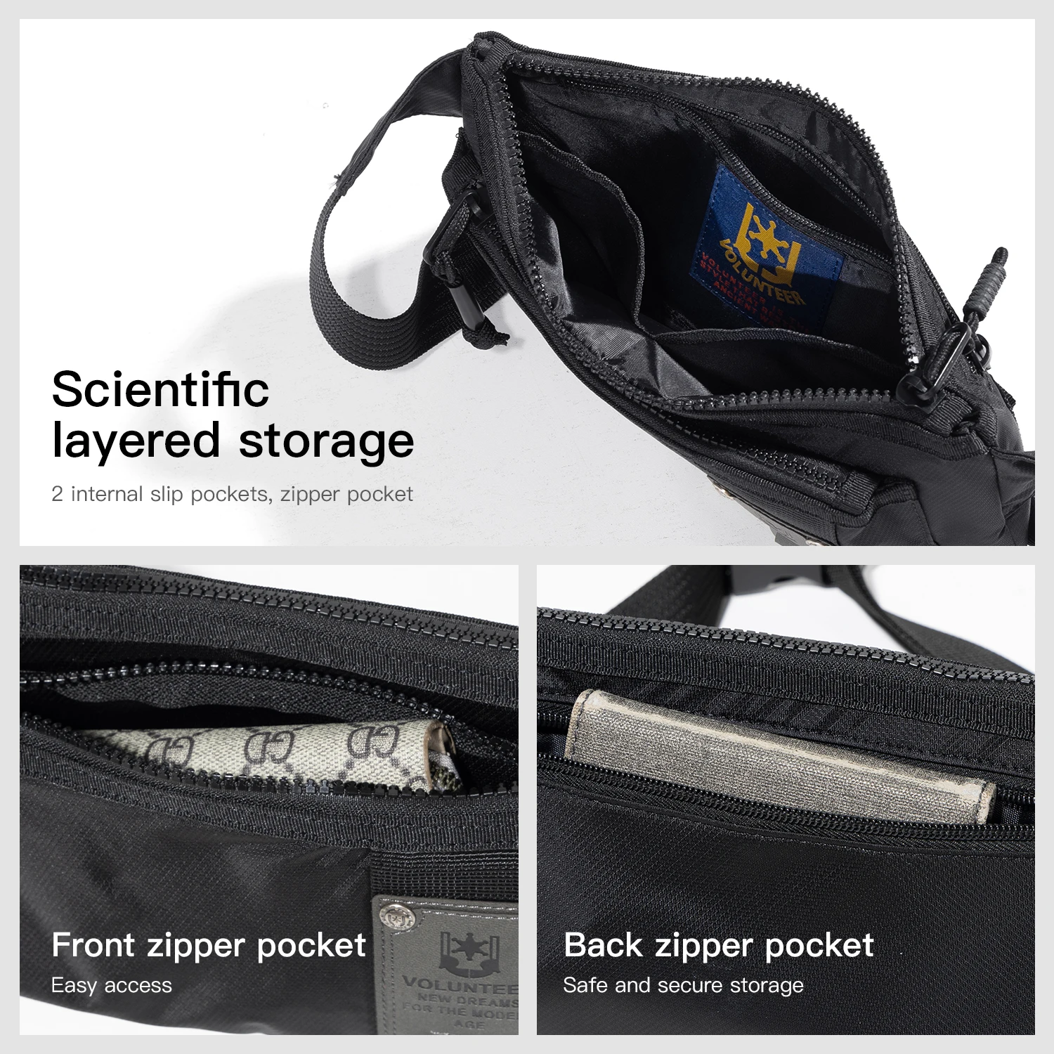 VOLUNTEER Casual Chest Bag for Men Waterproof Oxford Cloth Waist Bag Man Travel Outdoor Sports Running Crossbody Bag 1809-03