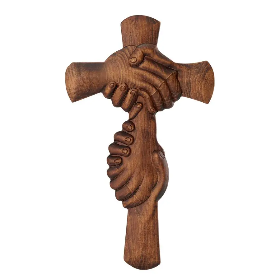 

Wooden Cross for Wall Decor, Handmade Hand in Hand Catholic Cross to Hang on Wall Cross Art 10 Inch