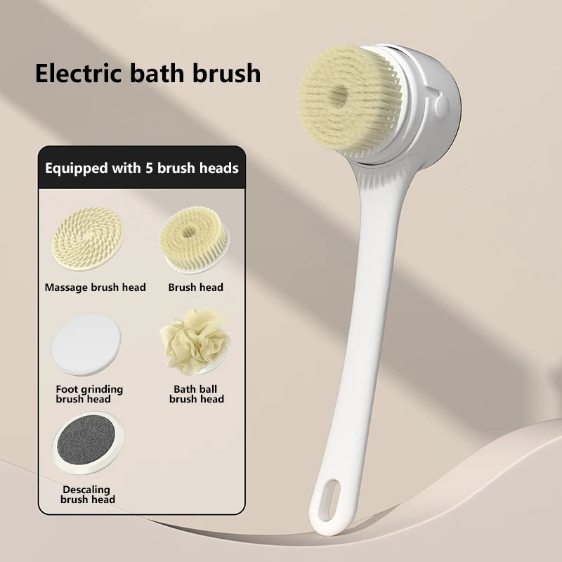 Multifunction Electric Bath Brush Massager Back-Rubbing Brush Long Handle Spinning Body Cleaning Spa Massage Shower Brush