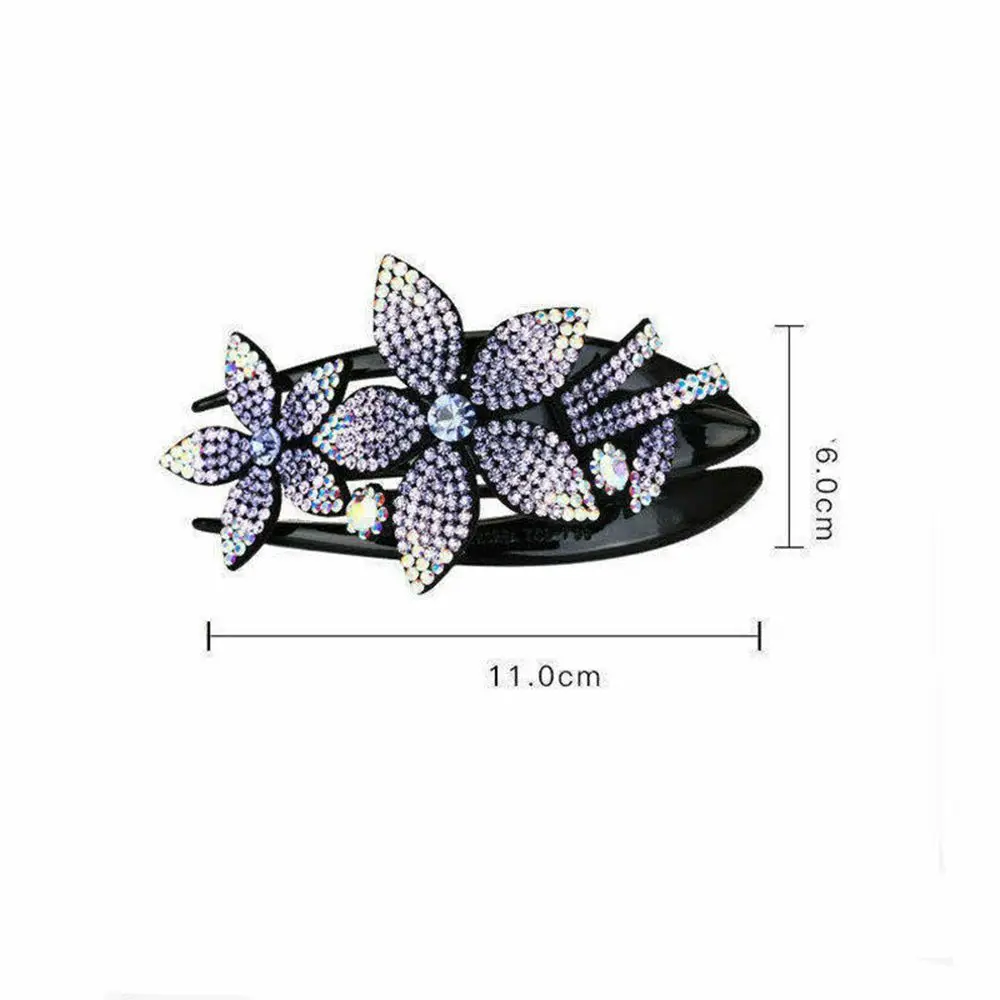 Rhinestone Double Flower Hair Clip Flexible Durable Women Hair Dovetail Clip Durable Charm Hair Claw