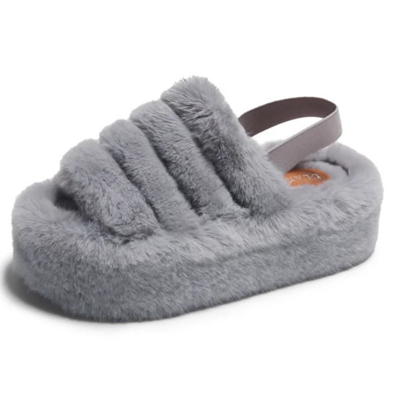 Winter Indoor Fluffy Slides Platform 5.5CM Slippers Women Luxury Designer Slippers Women Winter Fashion Faux Fur Shoes for Women