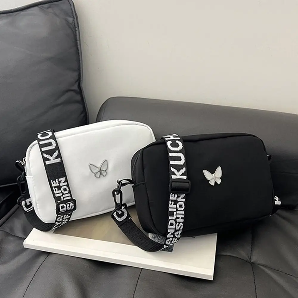 Bolso de hombro de nailon de tendencia, bolso de mensajero impermeable creativo en blanco y negro, Mini bolso cuadrado de mariposa