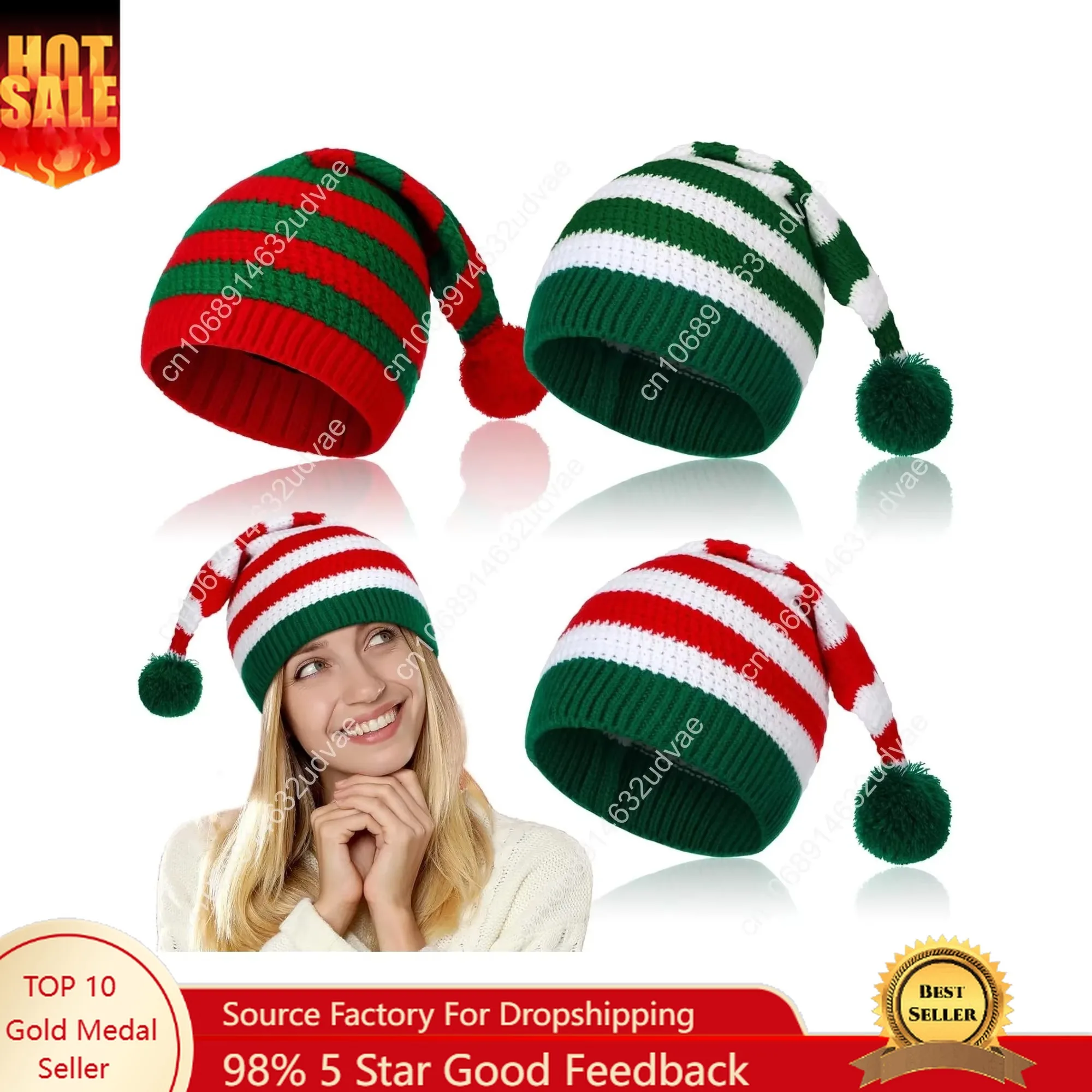

Funtery Christmas Knitted Santa Hats Elf Hat Crochet Christmas Beanie Xmas Party Caps for Adults Women Men