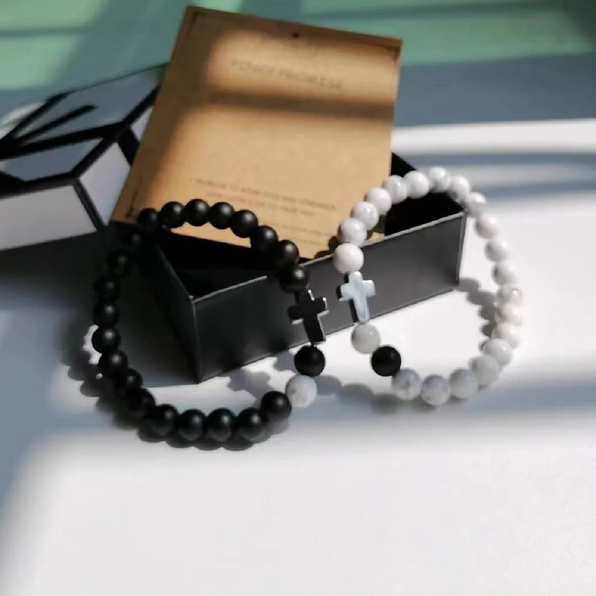 Black White Classic Punk Wholesale Crosss Beaded New Arrival 2 Pcs/set  Women Friendship Bracelets Men Bracelets Male Jewelry