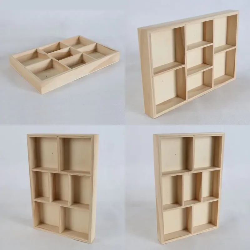 Wooden Sorting Tray Grid Display Stand Storage Partition Box Organizer for Home Craft Office Kitchen