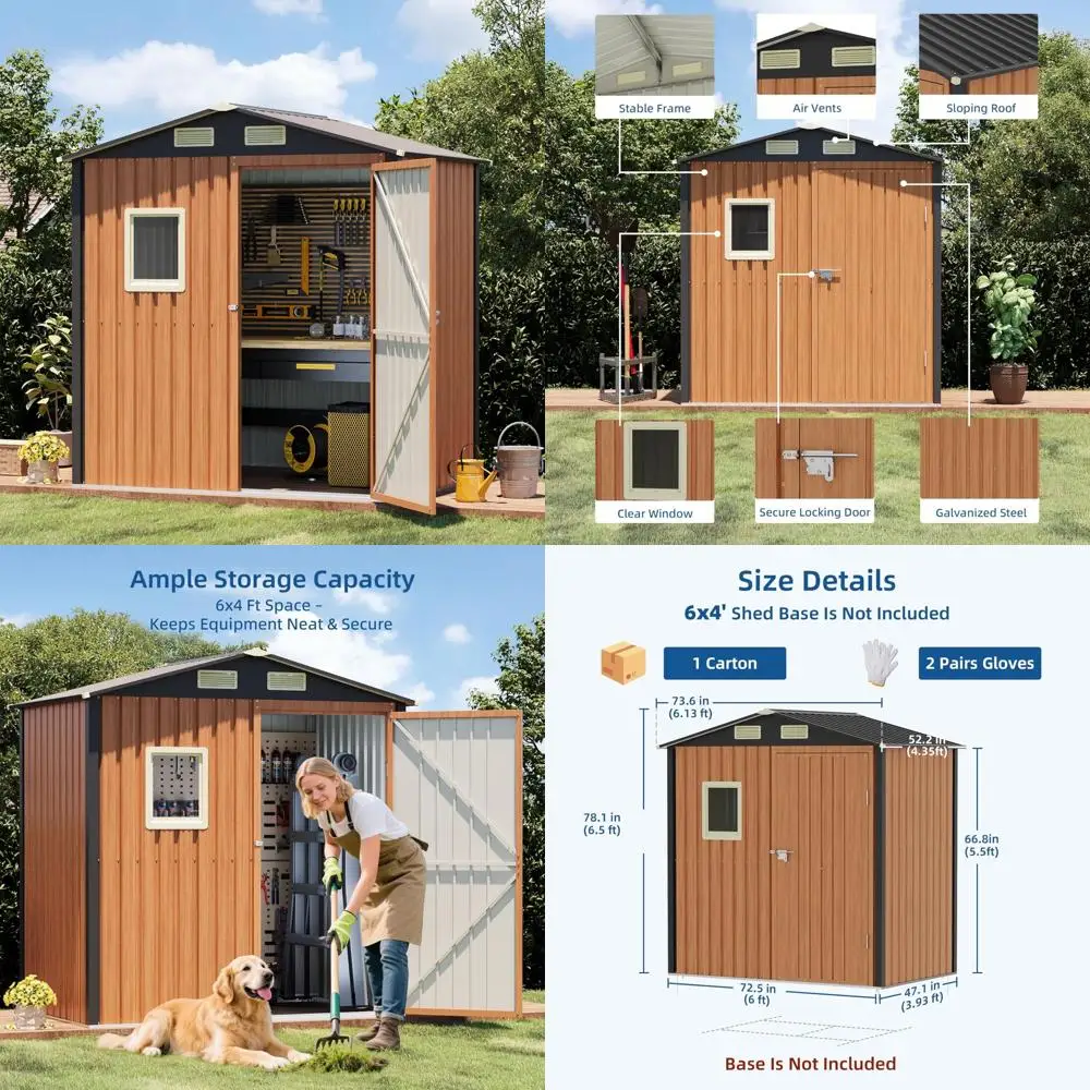 

Большой уличный металлический навес для хранения вещей — 6x4 футов, обновленная рама, запираемая дверь, окно, идеально подходит для садовых инструментов