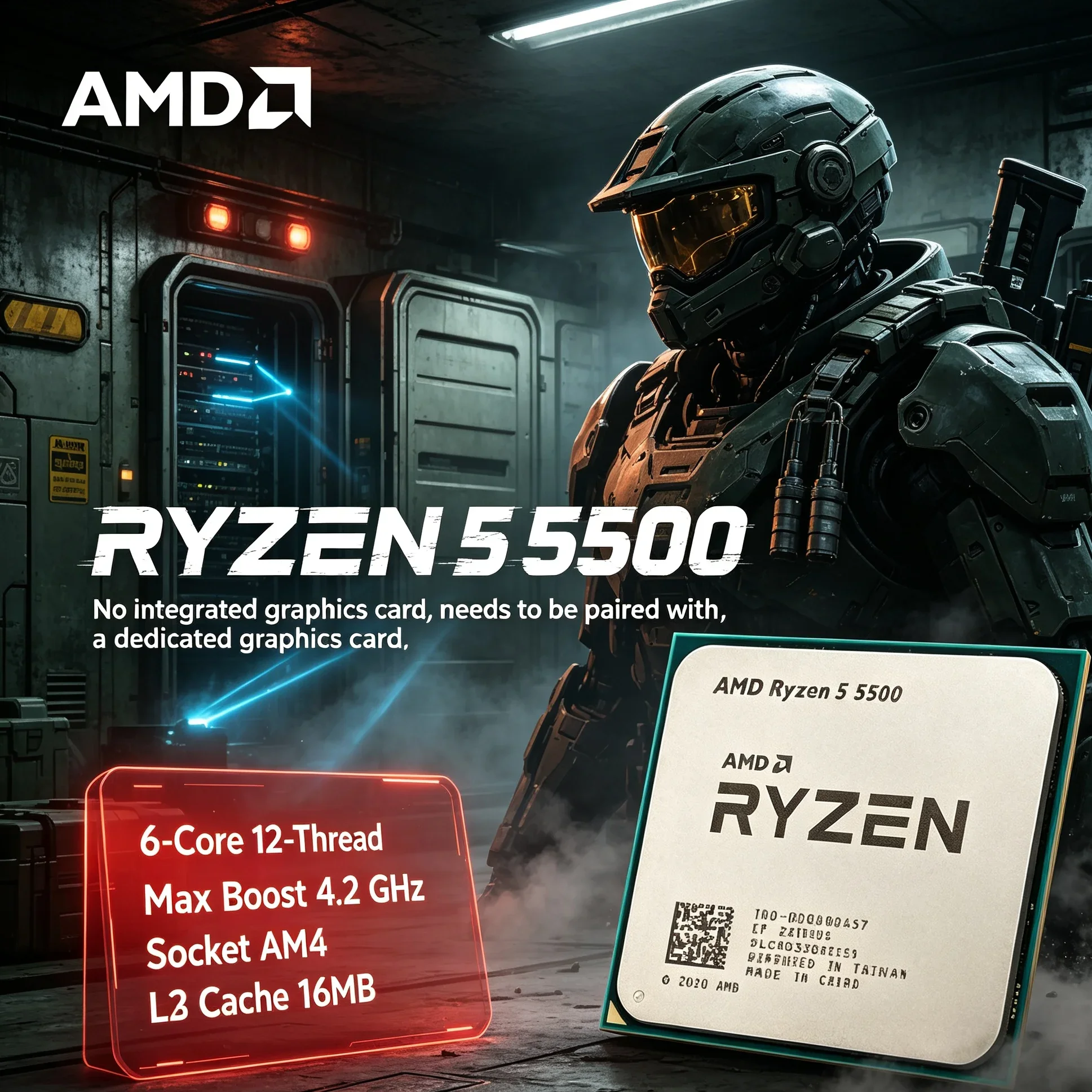 100-000000457 AMD Ryzen 5 5500 Novo Processador CPU de 3.6GHz, 6 Núcleos e 12 Threads, 7nm, L3=16M, Soquete AM4, para Desktop Gamer, Sem Cooler